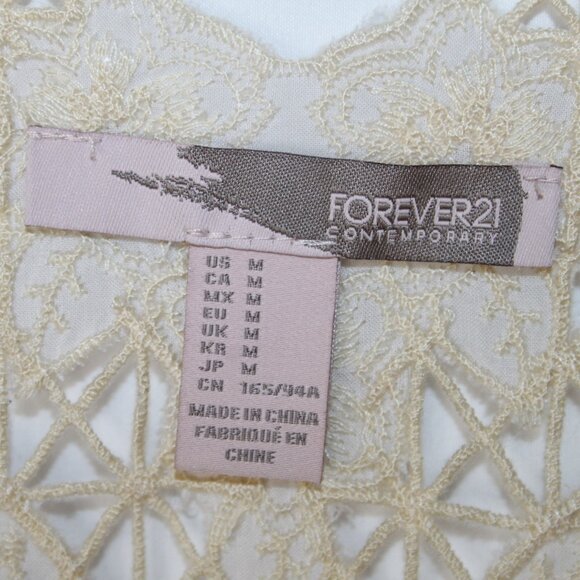 FOREVER 21 WOMENS CREAM CROCHET TOP BLOUSE SZ M SLEEVELESS RAYON LIGHTWEIGHT - Picture 8 of 12